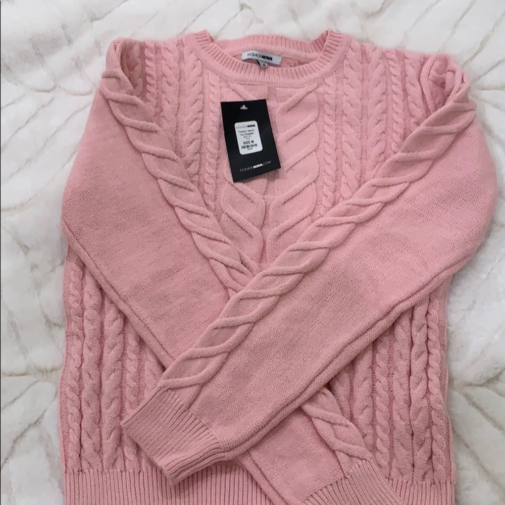 Baby pink cable knit sweater